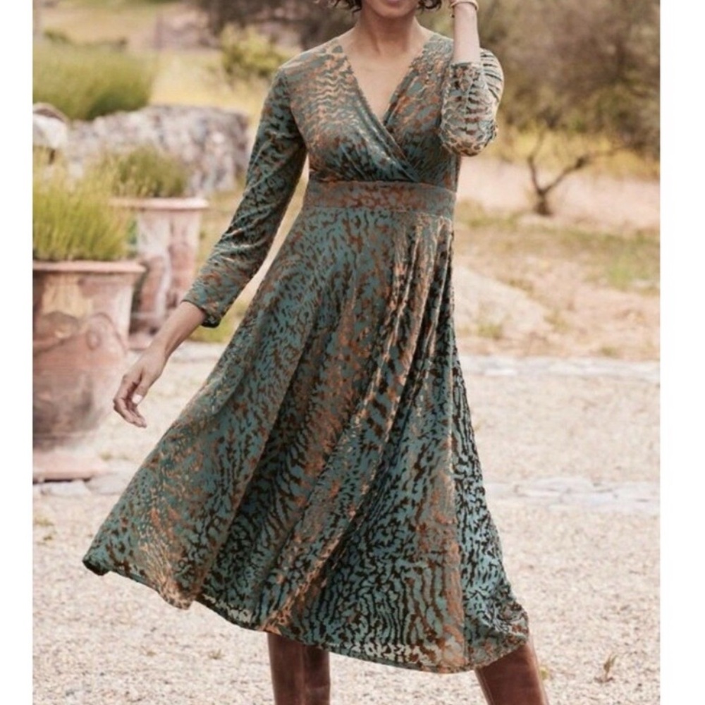 Soft Surroundings Shae Velvet Burnout Animal Print Midi Dress Womens Large